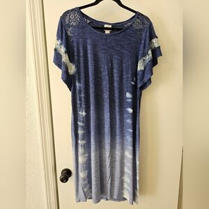 Chico's blue White ombre slub knit Crochet Tie-dye dress Women's sz. 2  …